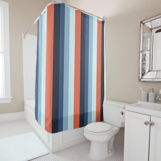 Orange und Blaustreifen Duschvorhang (Beispiel)