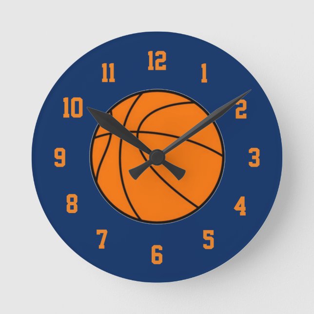 Orange und Blue Basketball Clock Runde Wanduhr (Vorderseite)