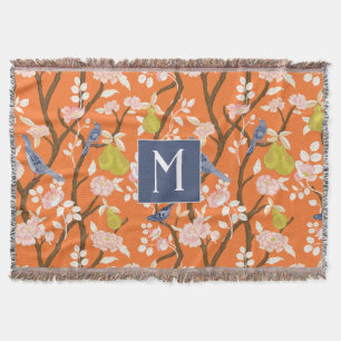 Orange und Blue Chinoiserie Birds Monogram Decke