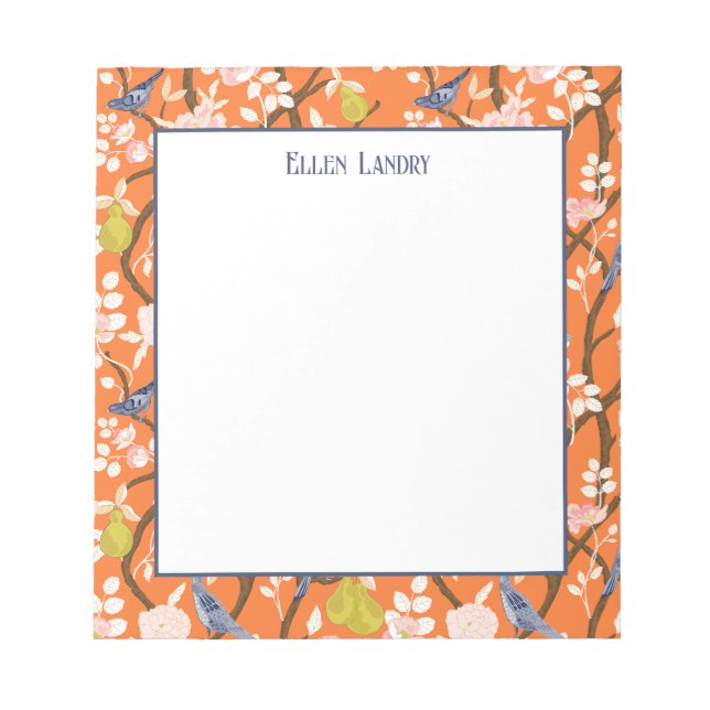Orange und Blue Chinoiserie Birds Notizblock (Vorderseite)