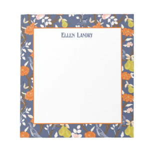 Orange und Blue Chinoiserie Birds Notizblock
