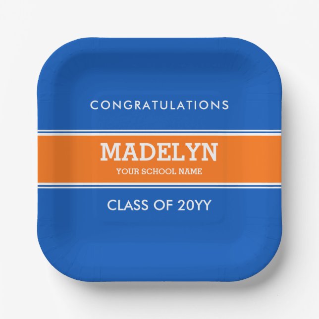 Orange und Blue Custom Abschluss Paper Plate Pappteller (Vorderseite)