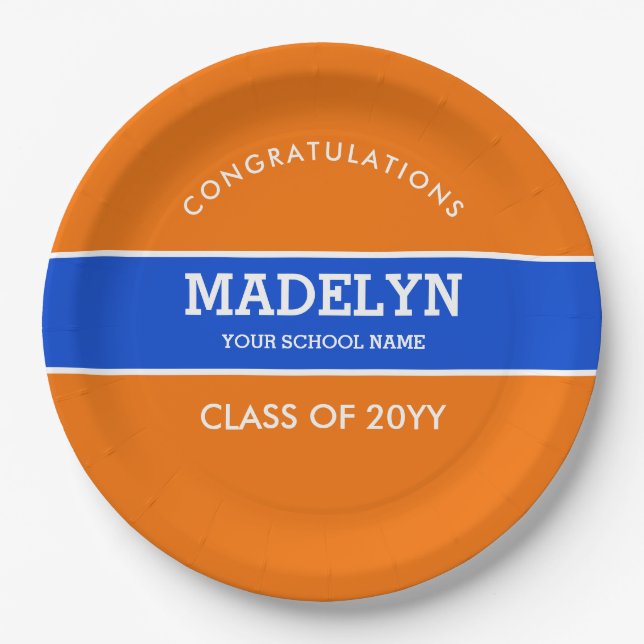 Orange und Blue Custom Abschluss Paper Plate Pappteller (Vorderseite)