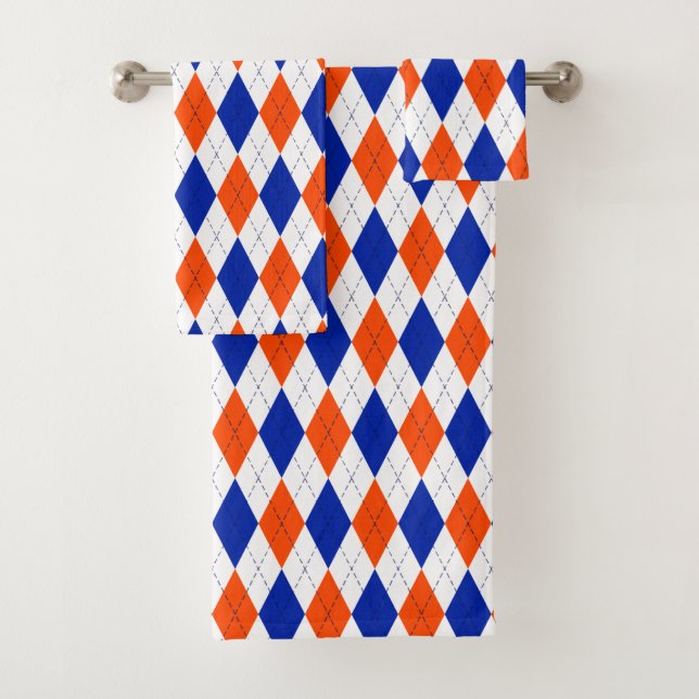 Orange und Blue Diamond Raute Badhandtuch Set (Insitu)