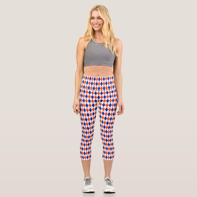 Orange und Blue Diamond Raute Capri Leggings (Vorderseite)