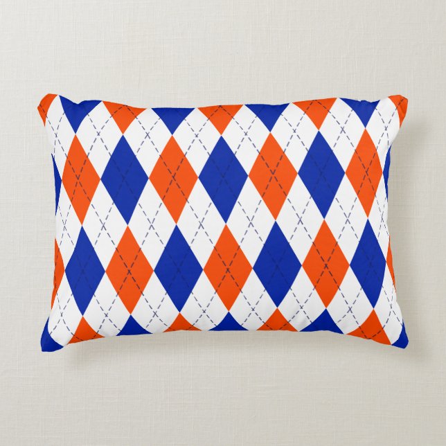 Orange und Blue Diamond Raute Dekokissen (Vorderseite)