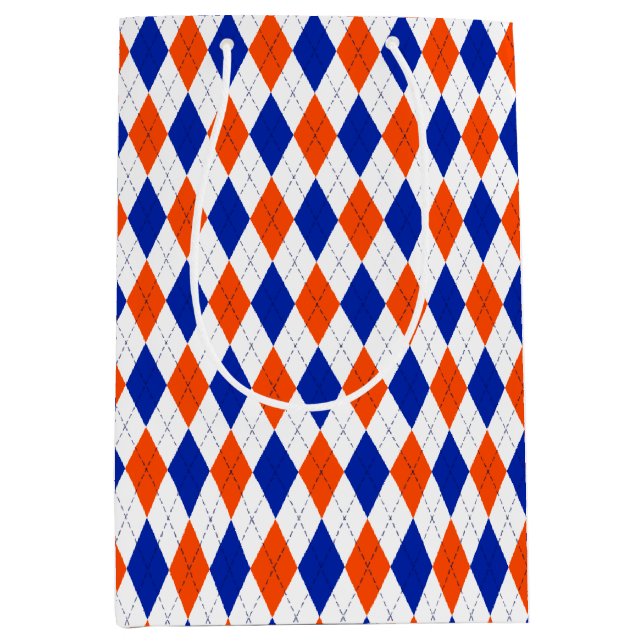 Orange und Blue Diamond Raute Mittlere Geschenktüte (Vorderseite)