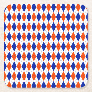 Orange und Blue Diamond Raute Rechteckiger Pappuntersetzer