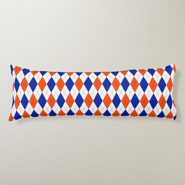 Orange und Blue Diamond Raute Seitenschläferkissen (Vorderseite)