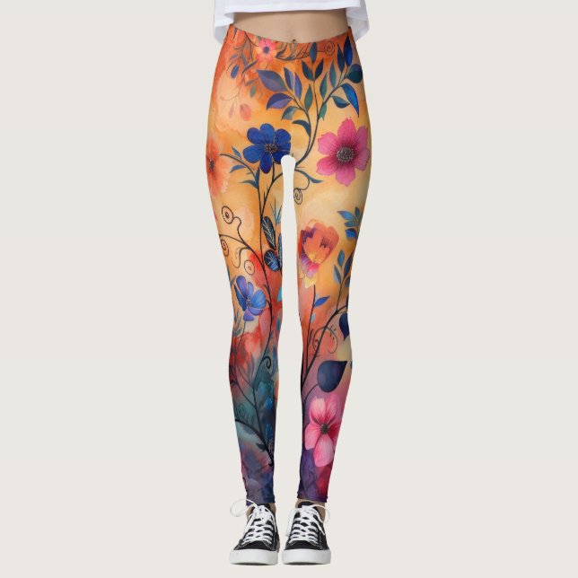 Orange und Blue Flows Leggings (Vorderseite)