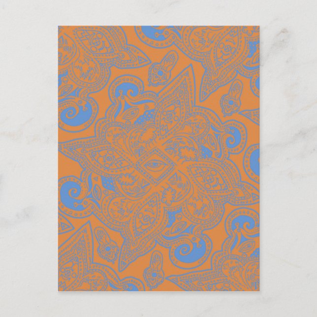 Orange und Blue Persian Star Mandala Pattern Postkarte (Vorderseite)