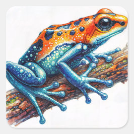 Orange und Blue Poison Dart Frosch Quadratischer Aufkleber