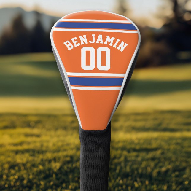 Orange und Blue Sports Jersey Streifen Golf Headcover (Personalized Golf Head Cover)