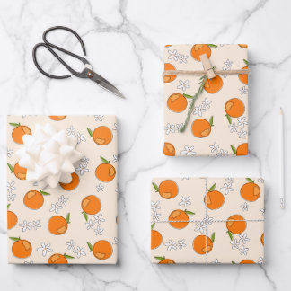 Orange- und Blume-Muster Geschenkpapier Set