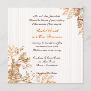 Orange und braune florale Hochzeitseinladung Einladung