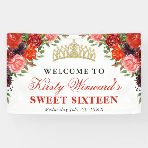 Orange und braune Herbstblumen Sweet 16 Banner