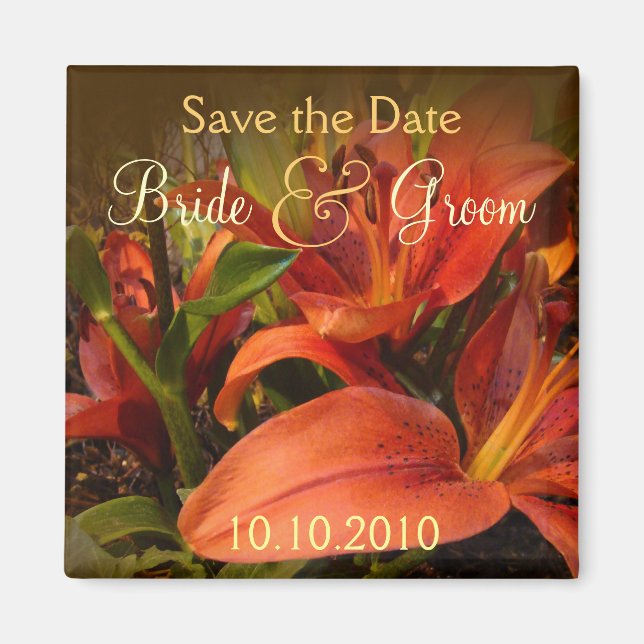 Orange und Brown Lily Rett-the-Date Magnet (Vorne)