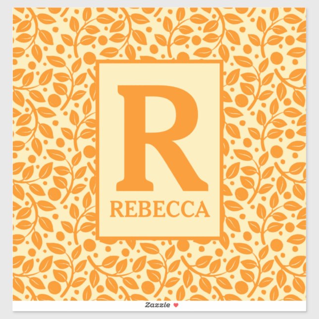 Orange und cremefarbenes Leaf Pattern Luguage Aufkleber (Blatt)