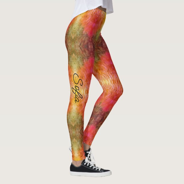 Orange und Forest Green personalisieren Name Quali Leggings (Rechts)