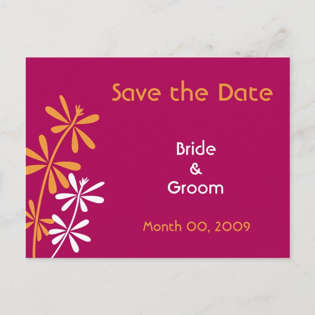 Orange und Fuchsia Save the Date Postkarten (Vorderseite)