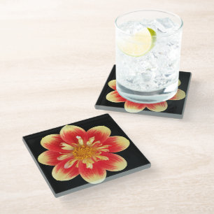Orange und Gelb Collarette Dahlia Floral Glasuntersetzer