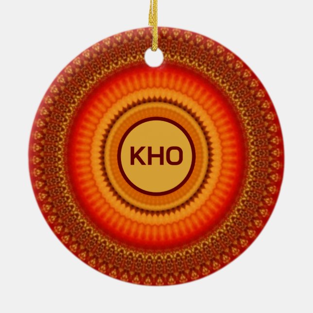 Orange und Gelb Mandala Keramik Ornament (Hinten)