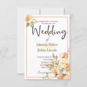 Orange und gelbe Aquarell-Blumenhochzeits-Einladun Einladung
