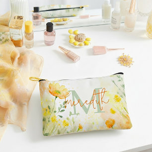Orange und gelbe Blumen personalisiert Zubehörtasche