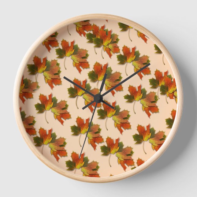 Orange und Gelbe Herbstlaube Uhr (Vorderseite)