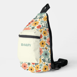 Orange und gelbe Retroflorale Crossbody Bag
