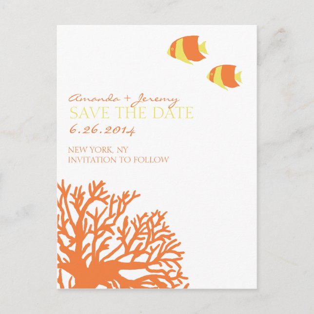 Orange und Gelbe tropische Fische Save the Date Ankündigungspostkarte (Vorderseite)