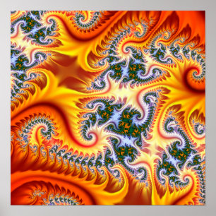 Orange und Gelbes Fraktal Zoom Poster