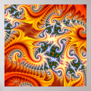 Orange und Gelbes Fraktal Zoom Poster
