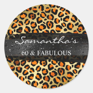 Orange und Gold Foil Leopard 60 & Fabulous Runder Aufkleber