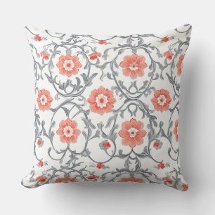 Orange und Grau Chinoiserie Blumengestein Kissen