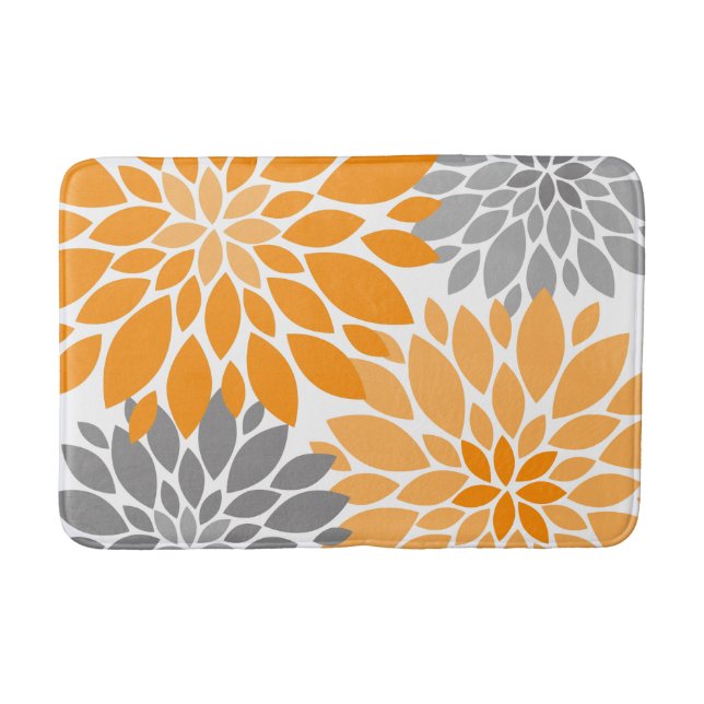 Orange und Grau-Chrysanthemen Blumenmuster Badematte (Vorderseite)