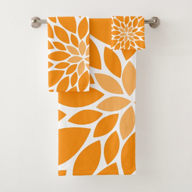 Orange und Grau-Chrysanthemen Blumenmuster Badhandtuch Set (Insitu)