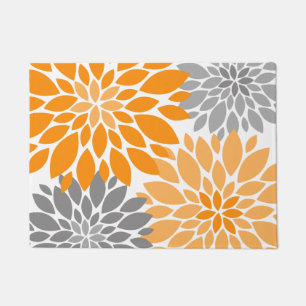 Orange und Grau-Chrysanthemen Blumenmuster Fußmatte