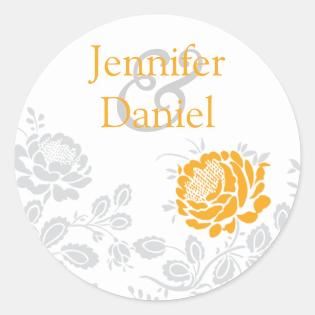 Orange und Grau Damask Umschlag Aufkleber (Vorderseite)