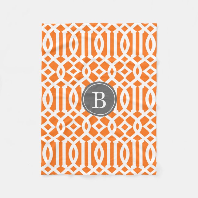 Orange und Grau Trellis Muster Monogram Fleecedecke (Vorderseite)