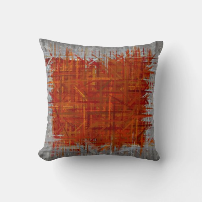 Orange und Gray Fine Art Malerstil Kissen (Vorderseite)