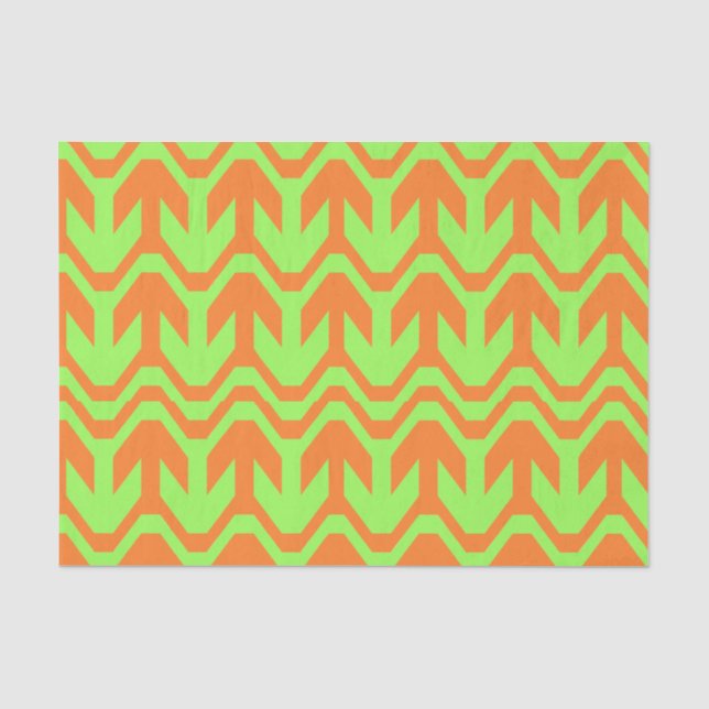 Orange und Green Double Arrow Wave Muster Seidenpapier (Vorderseite)