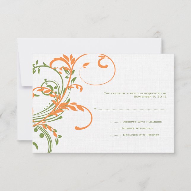 Orange und Green Double Floral Wedding RSVP Karte (Vorderseite)