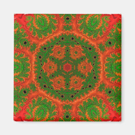 Orange und Green Kaleidoscope Square Magnet