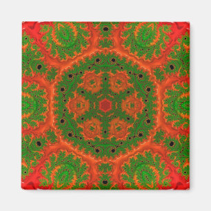 Orange und Green Kaleidoscope Square Magnet