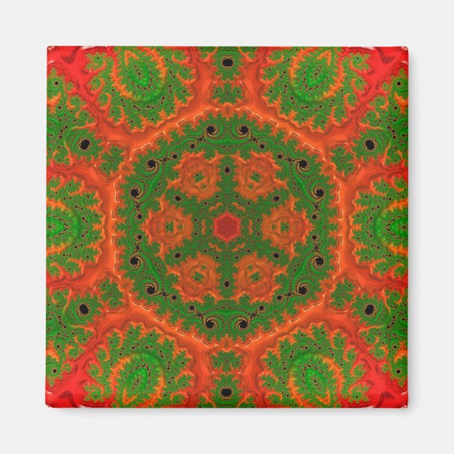 Orange und Green Kaleidoscope Square Magnet (Vorne)