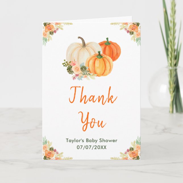 Orange und Green Pumpkins Baby Dusche Dankeskarte (Vorderseite)