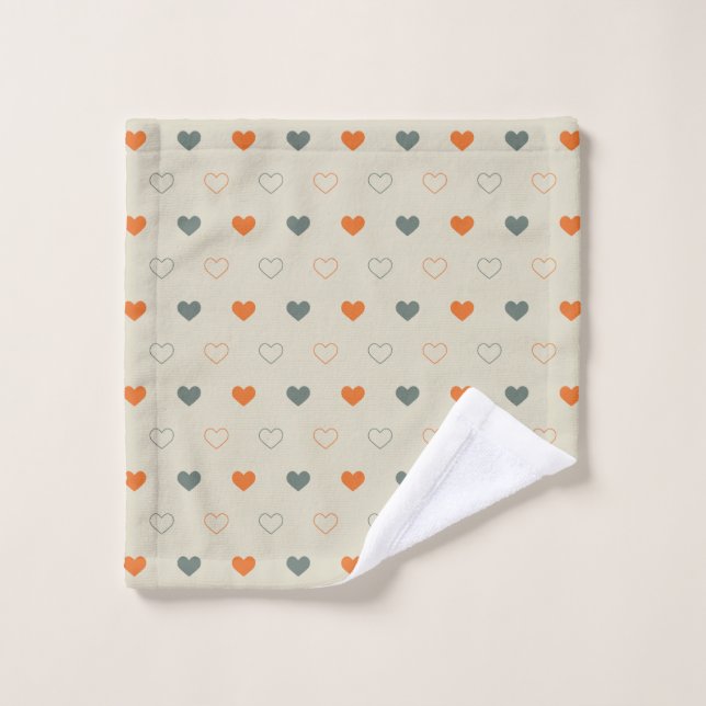 Orange- und Grün-Herz-Rastermuster Badhandtuch Set (Waschlappen)