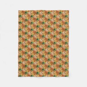 Orange und grüne Blüten Fleecedecke