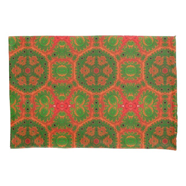 Orange und grüne Kaleidoskop Kissenbezug (Vorderseite)